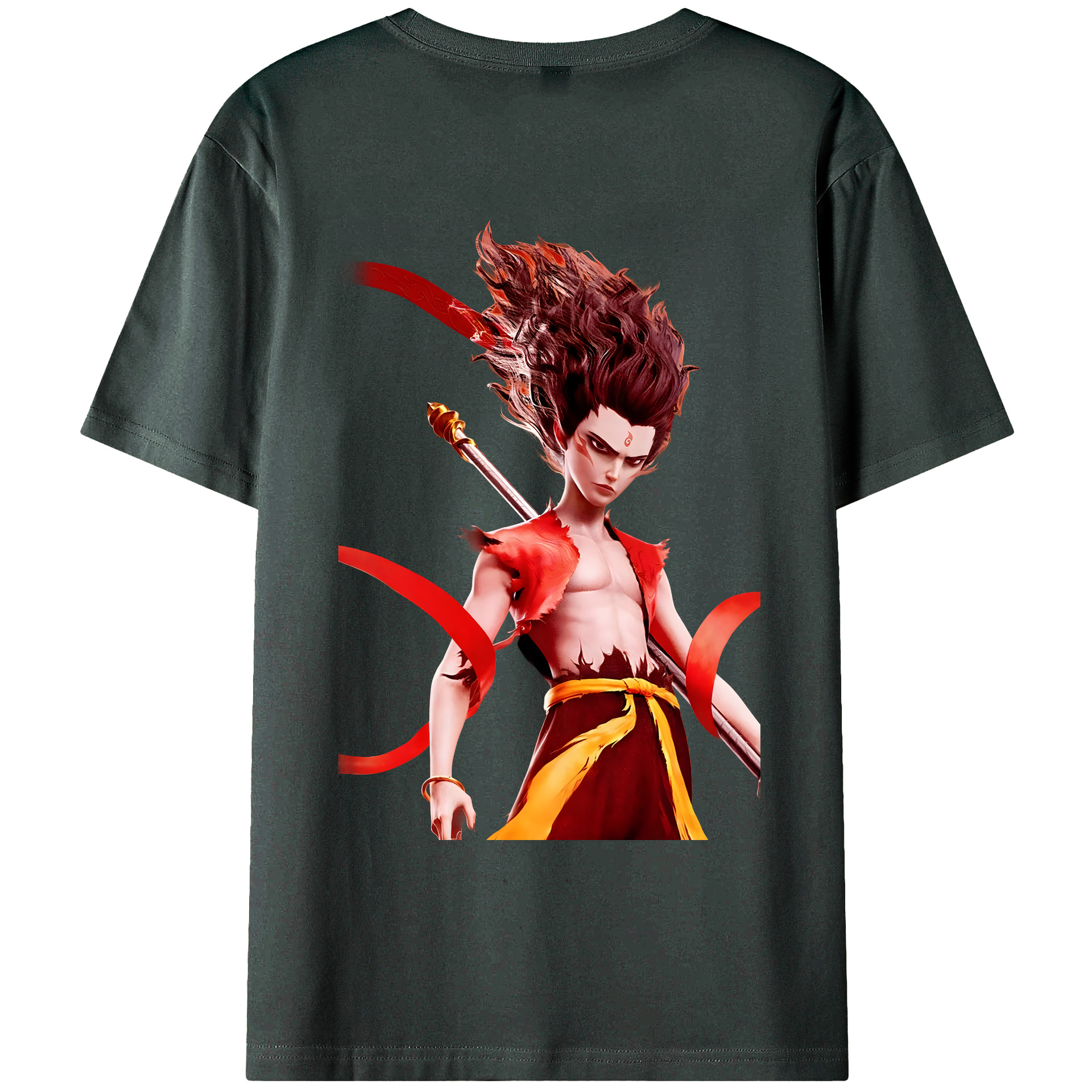 （画像用） Ne Zha 2 ナタ 魔童の大暴れ 綿100％ メンズ半袖Tシャツ（バックプリント） 通気性